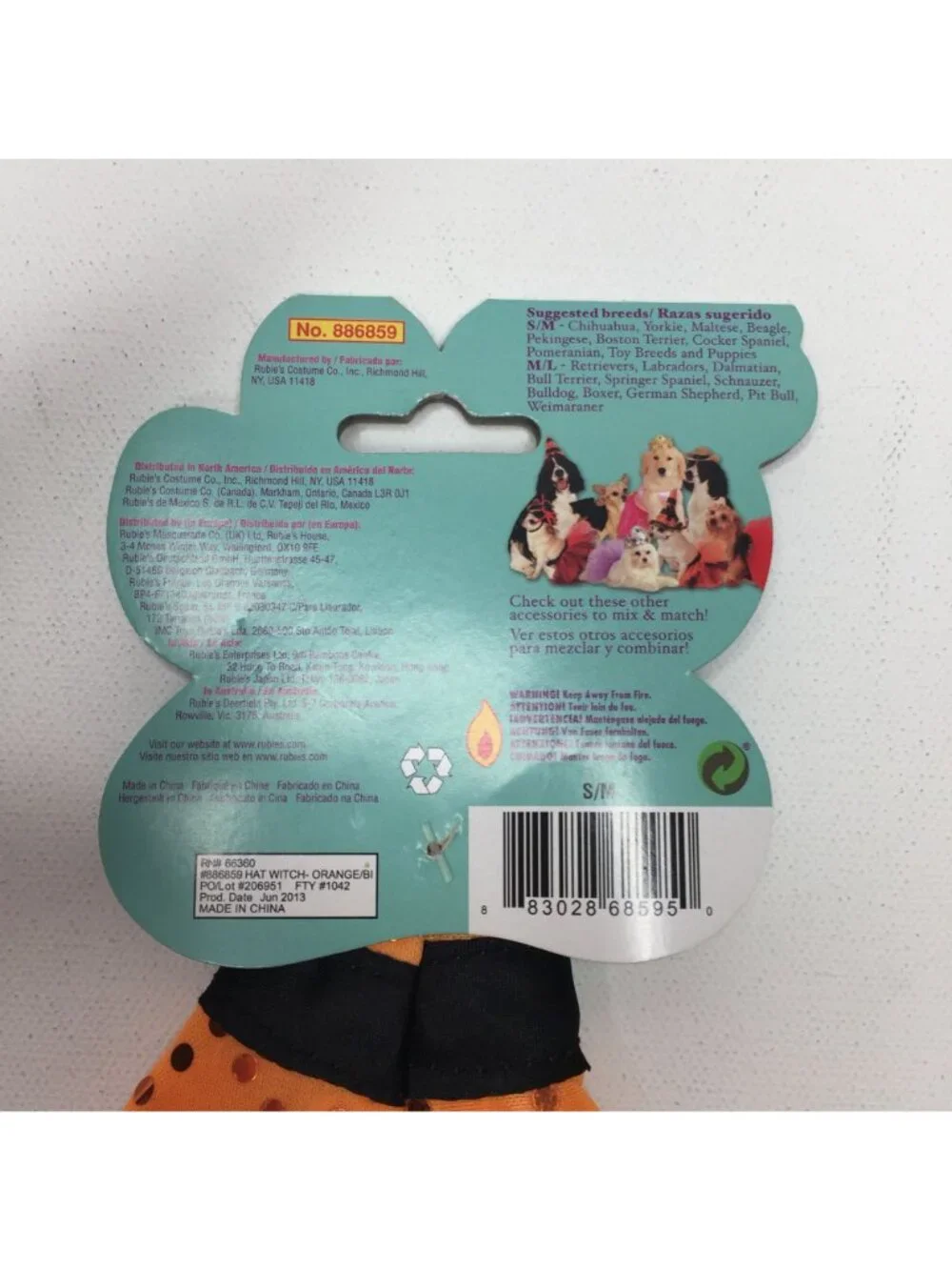 Rubies Pet Shop Black Orange Witch Halloween Hat Sparkle Bling Med SM Medium
